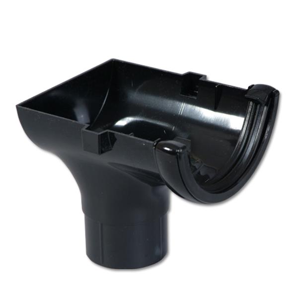 Black Half Round Gutter Running Outlet | FasciaExpert.co.uk